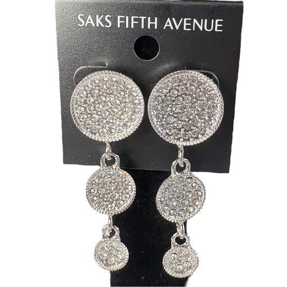 Saks Fifth Avenue Silver Triple Layer Plates Dangle Earrings - Picture 1 of 2